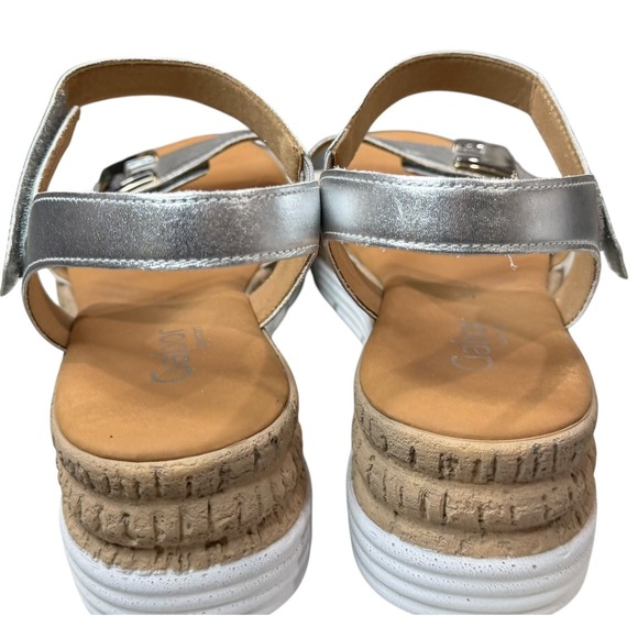 Gabor Shout Platform Wedge Sandals 8.5 Metallic Silver Leather Summer Comfort - Picture 9 of 14